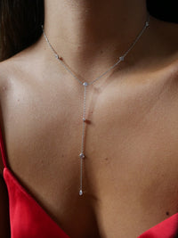 Sexy Lariat Necklace 925 Sterling Silver Drop Down Y Style  Cubic Zirconia Diamonds - KESLEY