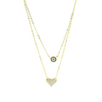 Evil Eye Love Necklace, .925 Sterling Silver Diamond CZ Layered 2 in 1 Stacked Everyday Protection Necklace