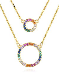 Necklaces, gold plated, circle necklaces, layered two in one necklaces, colorful, rhinestone, diamond, cubic zirconia, .925 sterling silver, hypoallergenic, waterproof, casual necklaces, accessories, fashion jewelry, everyday necklaces, luxury, designer inspired, tiffanys, prada, david yurman, popular, instagram shop, tiktok brands, nice necklaces, good quality jewelry for cheap, festival jewelry, best friend necklaces, love necklace, anniversary, graduation, dainty, kesley boutique