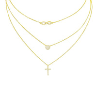 Necklaces, Layered Necklaces, Gold plated Necklaces, cross infinity necklaces, pave diamond cubic zirconia rhinestone necklaces, cross necklaces, dainty cross necklaces, fashion jewelry, three in one necklaces, how to layer necklaces, gold plated necklaces, nickel free hypoallergenic waterproof necklaces, going out jewelry, everyday casual necklaces, tiktok famous brands  