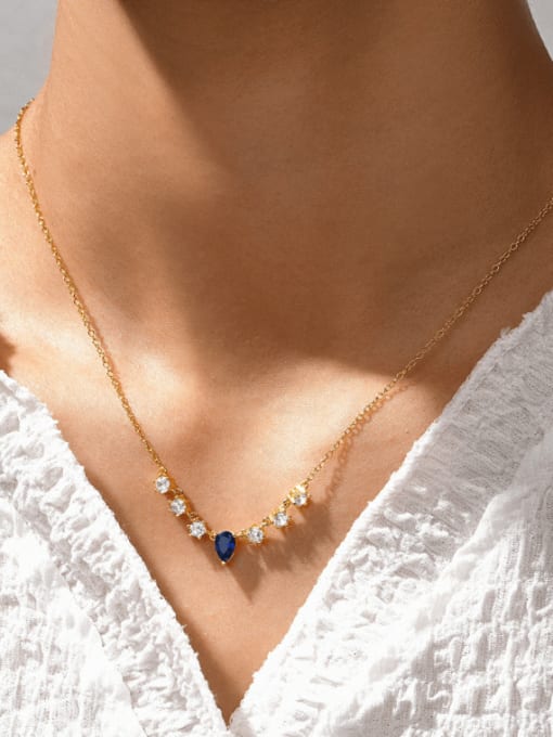 Pear Sapphire Blue Necklace, 18K Gold Plated, 925 Sterling silver Dainty Luxury Necklace