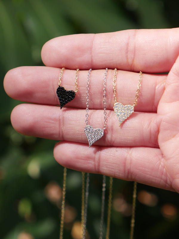 necklaces, heart necklaces, heart jewelry, tiny heart necklace, small heart necklaces, dainty necklaces, dainty jewelry, womens jewelry, jewelry websites, cute necklaces, fashion accessories, birthday gifts, anniversary gifts, white gold necklaces, gold necklaces, black heart necklace, kesley jewelry 
