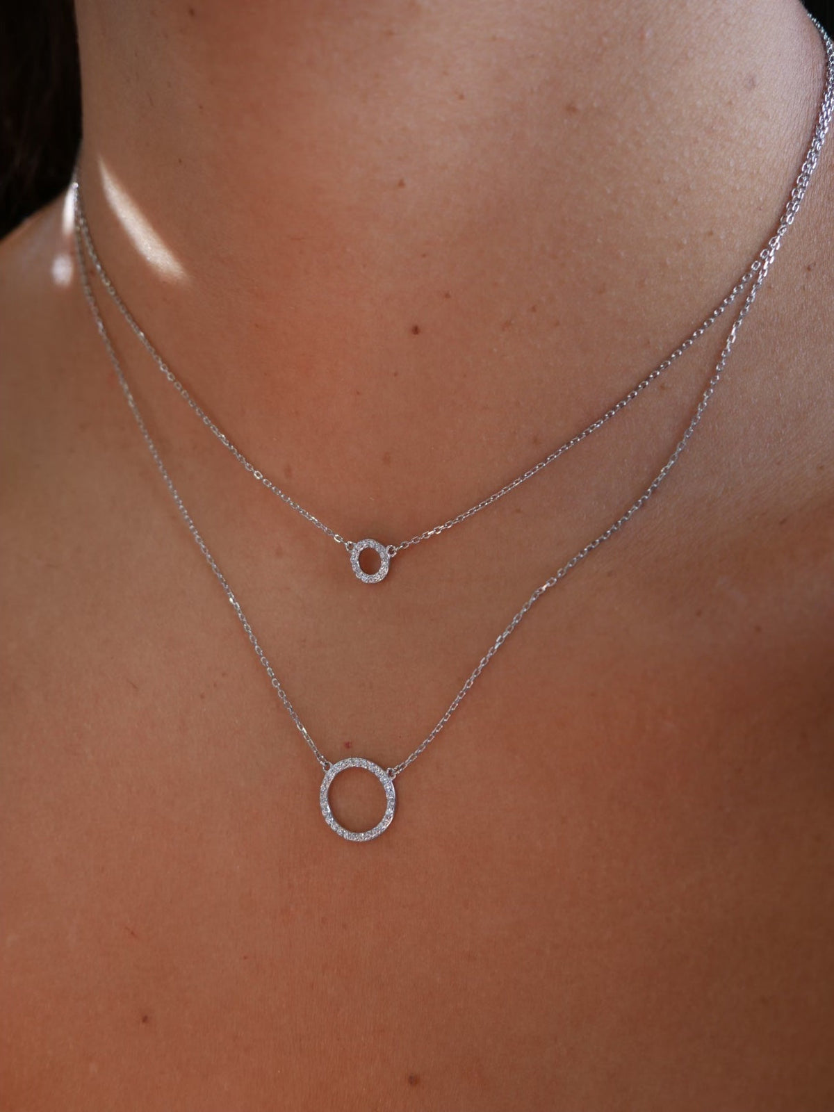 Dainty Necklaces, sterling silver, .925, circle necklaces, layered, two in one necklace, hypoallergenic, luxury, designer, waterproof, nickel free, tiffanys, prada, love necklace, casual everyday necklaces, accessories, fashion jewelry, popular necklaces, instagram shop, tiktok brands, kesley boutique, jewelry store in Miami, Brickell