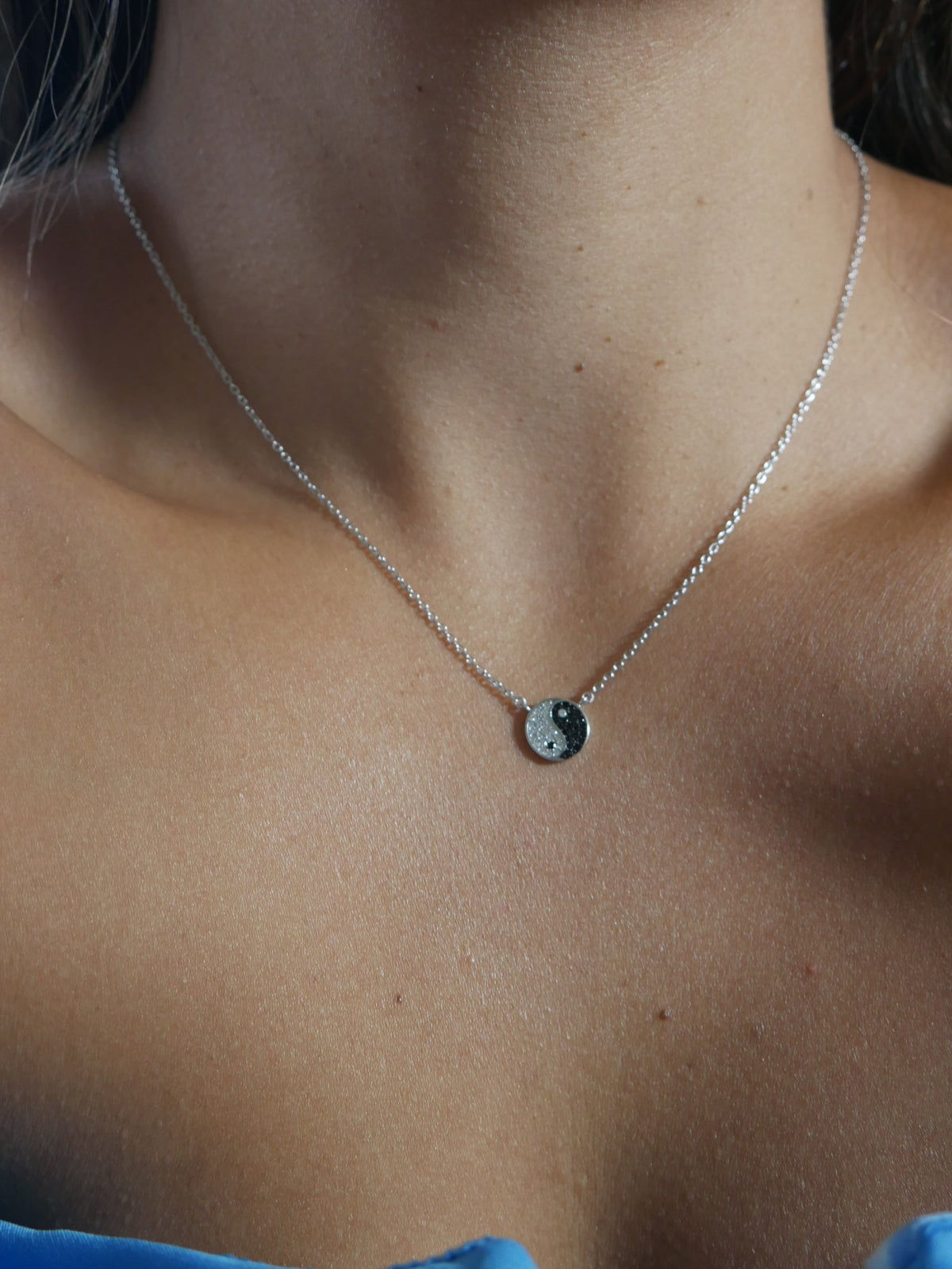 Yin Yang Necklace, Pave Diamond CZ .925 Sterling Silver Everyday Waterproof Necklace