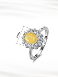 Yellow Opal Ring Sterling Silver 925 Cubic Zirconia Waterproof Hypoallergenic Oval Vintage Birthstone Jewelry