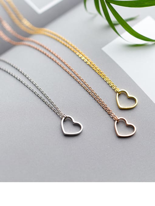 Heart Necklace, .925 Stelring Silver Waterproof Double Sided Angle Heart Outline Love Necklace