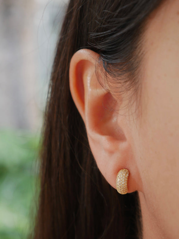 tiny earrings gold plated sterling silver, chanel inspired earrings, sparkly designer earrings, trending, popular unique, trending on instagram and tiktok kesley boutique