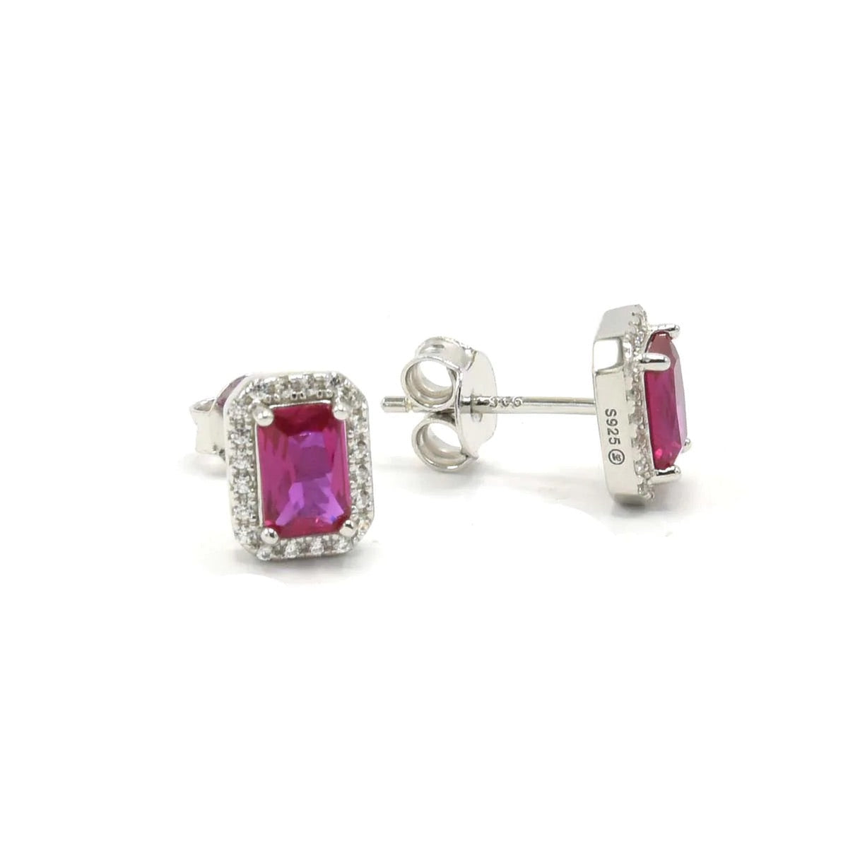 earrings, silver earrings, silver stud earrings, pink stud earrings, 925, hypoallergenic earrings, fashion jewelry, statement earrings, fine jewelry, gift ideas, pink jewelry, pink stud earrings rectangle waterproof haod diamond cz sterling silver .925 rectangle earrings pink everyday studs for sensitive ears hypoallergenic, waterproof gift ideas for men and woman best jewelry in the USA in Miami Brickell Kesley Boutique