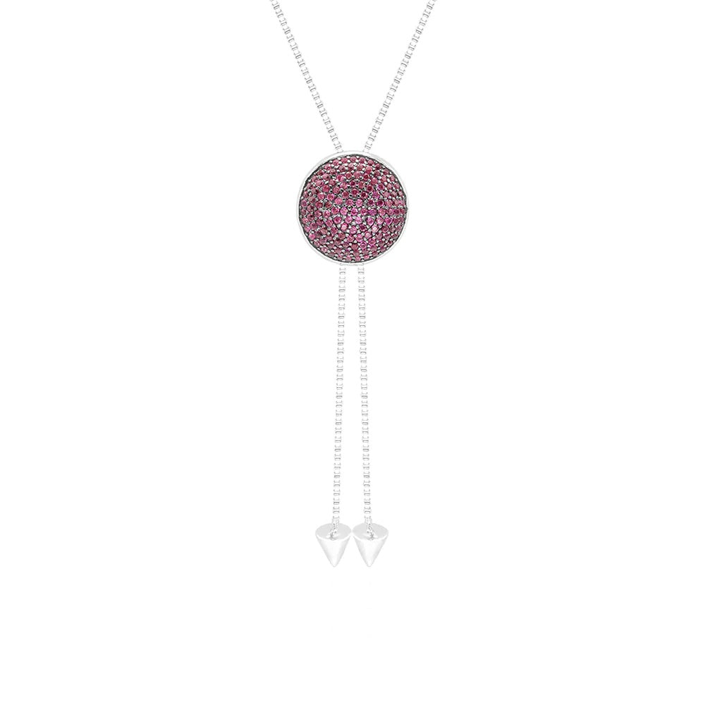 Pink Necklace, Pink Diamond CZ disco pave diamond cz .925 sterling silver necklace water resistant anti tarnish necklace blue diamond cz necklace pull necklace sterling silver disco ball silver necklace Kesley Boutique shopping in Miami, gift shop in Miami