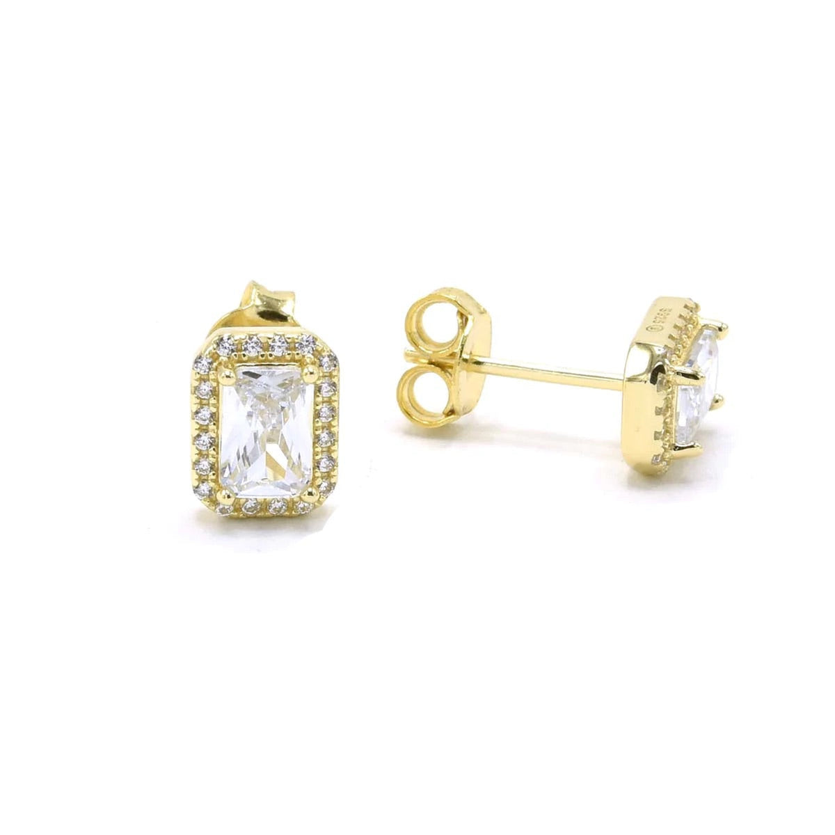 Rectangle diamond stud CZ earrings water resistant for sensitive ears, gold rectangle stud diamond cz earrings. Popular earrings, cute earrings studs  sterling silver 