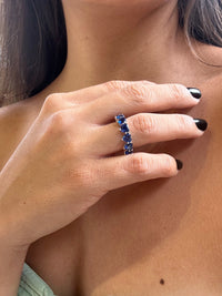 Blue Night Eternity Ring, Oval Zircon Sapphires 925 Sterling Silver Luxury Statement Rings