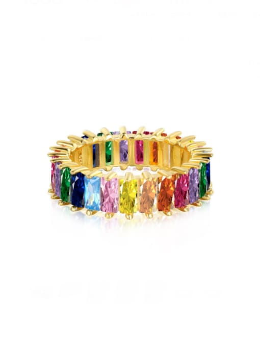 Rainbow Ring Colorful Baguette Eternity Ring 925 Sterling Silver Statement Luxury Rings