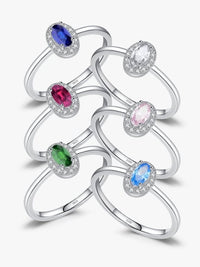 Oval Zircon Dainty Ring, .925 Sterling Silver Minimalist Oval Birthstone Style Luxury Dainty Rings
