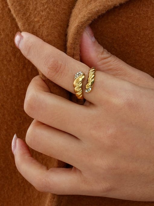 Adjustable Croissant Gold Statement RIng, 18K Gold Plated Cubic ZIrconia Luxury Fashion RIng