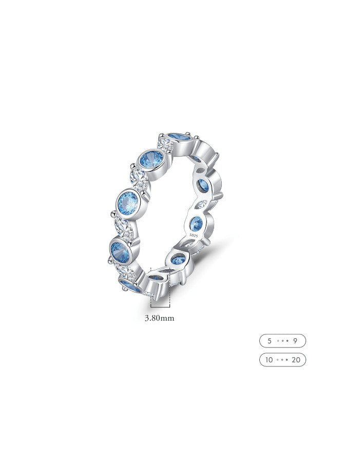 Sky Blue Eternity Ring 925 Sterling Silver Topaz Birthstone Cubic Zirconia Ring Band