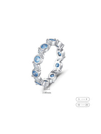 Sky Blue Eternity Ring 925 Sterling Silver Topaz Birthstone Cubic Zirconia Ring Band