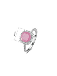 Pink Opal Ring Sterling Silver 925 Cubic Zirconia Waterproof Hypoallergenic Square Birthstone Jewelry