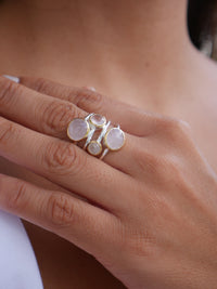 Rose Quartz Ring, .925 Sterling Silver Natural Rose Quartz Gemstone, 18K Gold Plated Orbit, Nickel Free, Luxury Ring