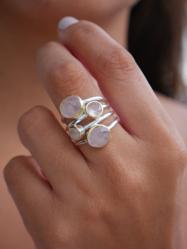 Rainbow Moonstone Ring,.925 Sterling Silver Natural Gemstone RIng, Golden Halo Orbit Goddess Ring, Nickel Free Hypoallergenic Statement Ring