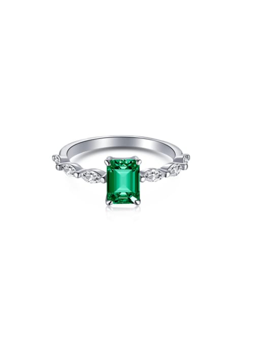 Emerald Silver Rings, 925 Sterling Silver Cubic Zirconia Simulated Diamonds Statement Ring
