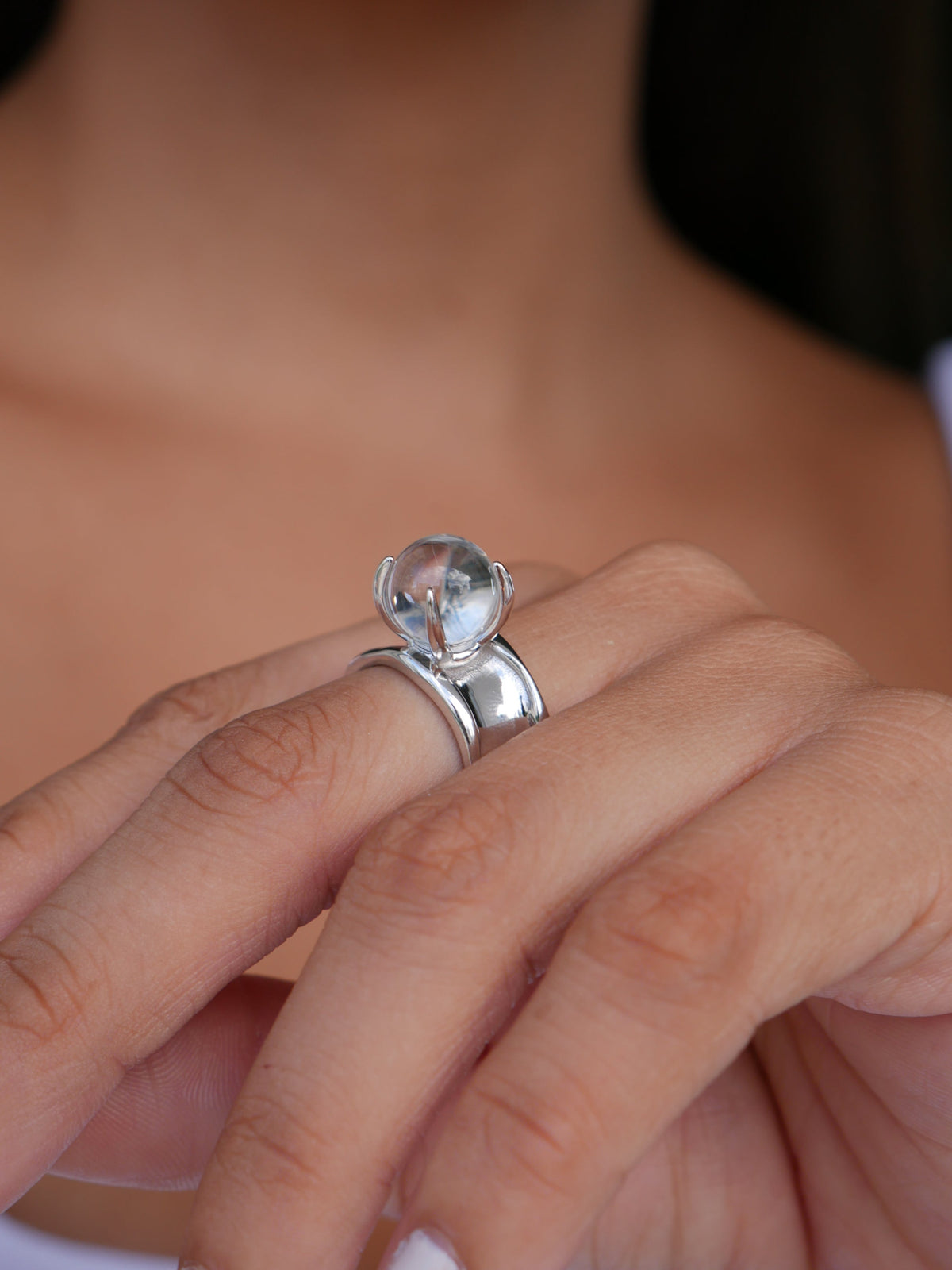 Agate Ball Gemstone Silver Ring,.925 Sterling Natural Gemstone Statement Ring Ring