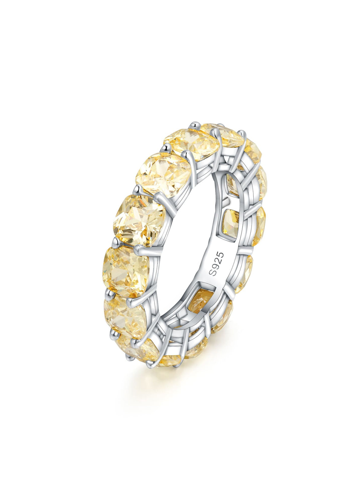 Yellow Diamond Simulation Eternity Ring 925 Sterling Silver Cubic Zirconia Luxury Ring Band KESLEY