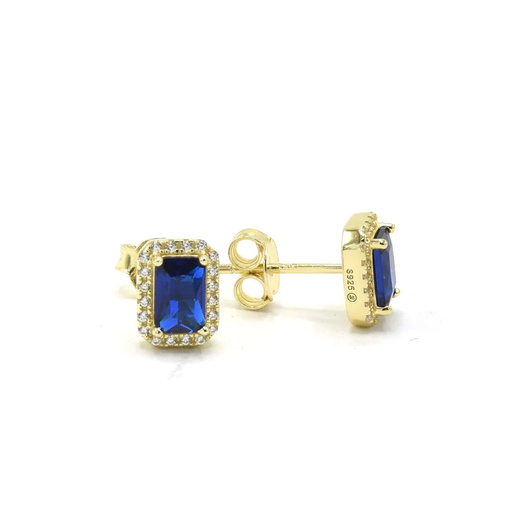 royal blue and gold earrings studs wedding bridesmaids stud earrings for everyday waterproof good quality unique earrings for men and woman hypoallergenic designer inspired stud earrings for work and every day trending designer jewelry for cheap good quality gold plated sterling silver .925 Kesley Boutique