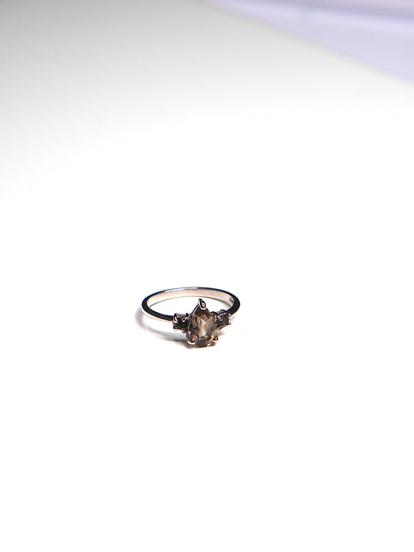 smoky quartz ring white gold .925 sterling silver. chocolate diamond style ring dainty. designer inspired dainty rings waterproof dainty gemstone rings for good  luck and chakra healing Kesley Boutique