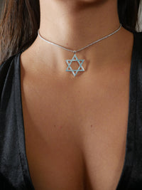 Star of David Pendant Necklace  .925 Sterling Silver Zircon Statement Necklaces