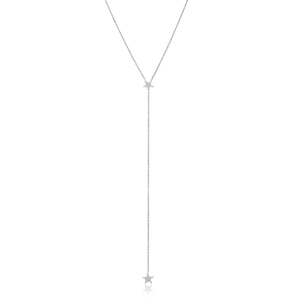 Two Star Miami Y Pave Diamond CZ .925 Sterling Silver Lariat Necklace