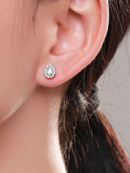 Pear Pave Zircon Stud Earrings, 925 Sterling Silver Teardrop Earrings