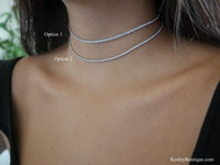 necklaces, sterling silver necklaces, necklaces with rhinestones, good quality jewelry, nickel free necklaces, chokers, Tennis choker necklace that is waterproof and for sensitive skin jewelry that wont turn or tarnish diamond tennis necklace cz Kesley Boutique shopping in Miami, jewelry store in Brickell, .925 necklaces for women, short necklaces, wedding jewelry, gift ideas, birthday, anniversary, designer jewelry, necklaces that wont turn green, short necklaces, jewelry, accessories, women's accessories