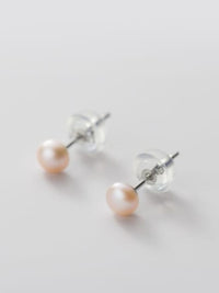 Freshwater Stud Silver Earrings, .925 Sterling Silver Hypoallergenic Nickel Free Cultured Pearl  Earrings