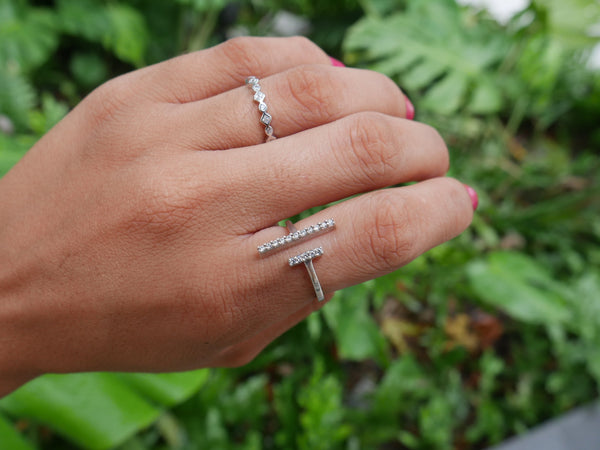 Danity Rings with diamond cz cubic zirconia waterproof rings will not tarnish or turn green small rings for stacking, wedding band, bridesmaids rings and jewelry, vacation rings .925 sterling silver Kesley Boutique size 4 rings for small fingers tiny eternity ring diamond shape 