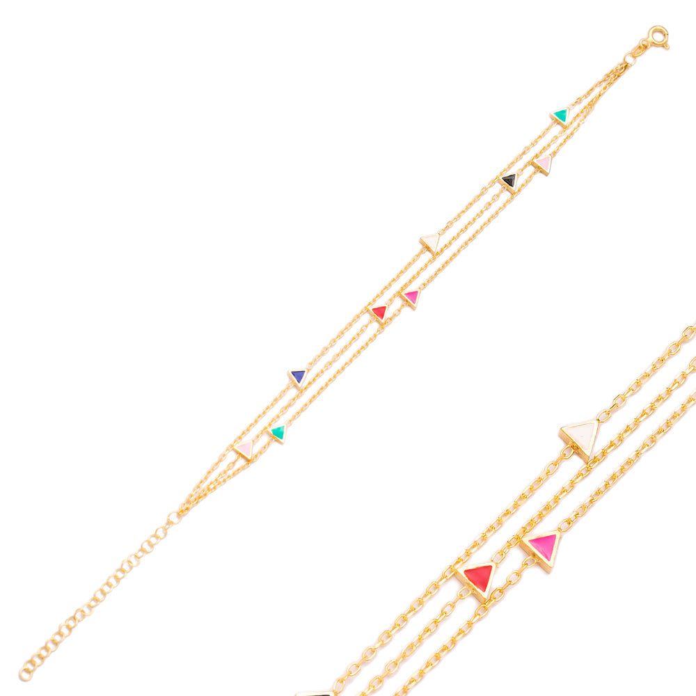 Multi-strand Colorful Enamel Triangle Bracelet .925 sterling silver