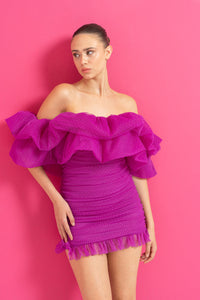 New Womens Off The Shoulder Ruffle Sexy Tulle Strapless Party Mini Dress