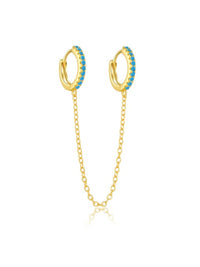 turquoise earrings, turquoise hoop earrings gold plated, gold plated single earrings, fine jewelry, gift ideas, real gold plated jewelry, real gold plated earrings, hypoallergenic earrings, holiday gift ideas, jewelry 2024, double hoop earrings with chain, trending on tiktok kesley